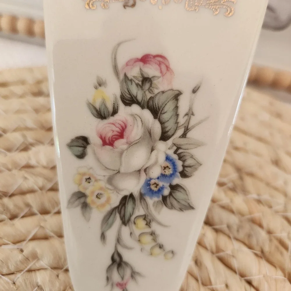 Vintage‎ Floral Ceramic Cake Pie Server Gold Filigree Porcelain Cream Pink Blue